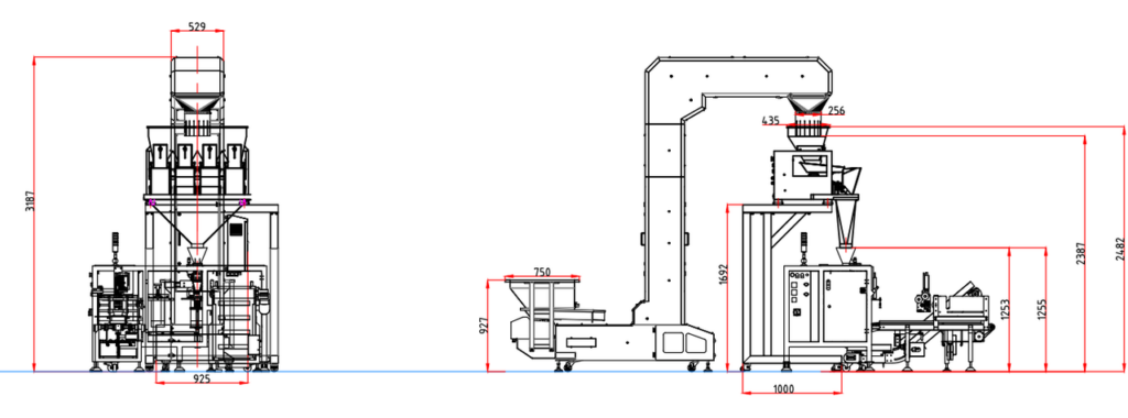 Layout for 4-station gusset pouch packaging machine system